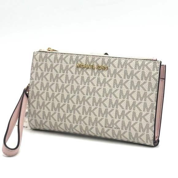 Michael Kors Large Double Zip Wallet Wristlet Powder Blush Multi - Picture 3 of 9